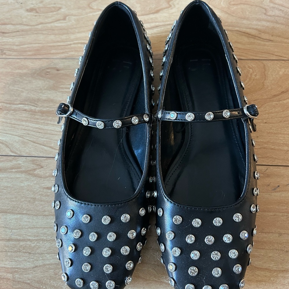 JustFab Black Studded Mary Jane Flats